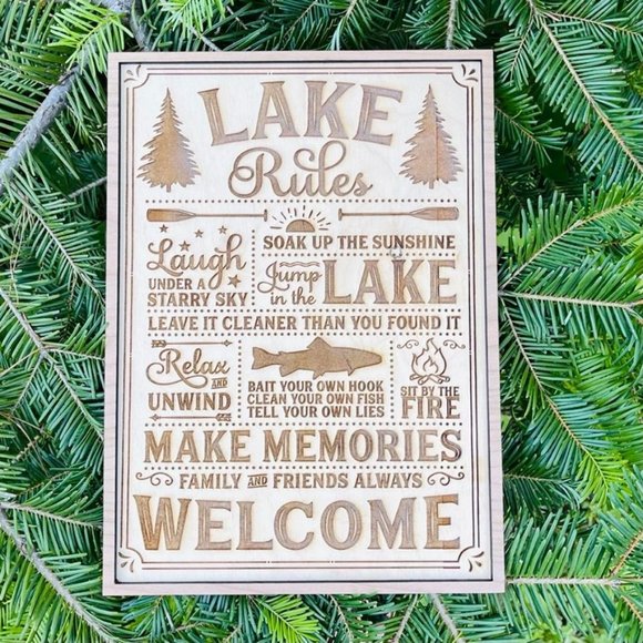Lake Rules - Wall Decor - Cabin Decor - Cabin Rules - Fun - Family Gift - Picture 1 of 2